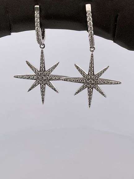 CERTIFIED BRAND NEW 14K WHITE GOLD DIAMOND DANGLE EARRINGS