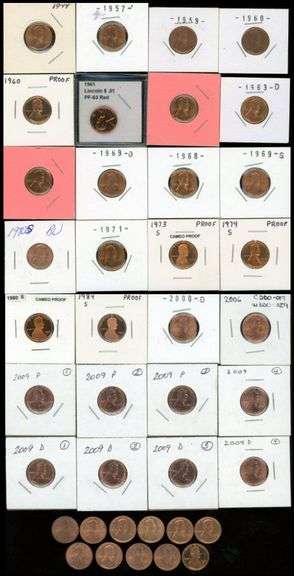 Group of 40 Assorted BU & Proof Lincoln Cents: 1944 through 2009-D