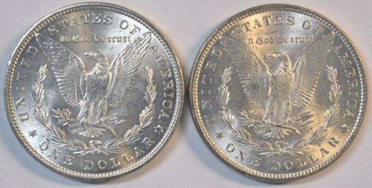 2 Frosty-white Choice BU 1882-P Morgan Silver Dollars