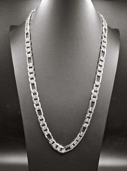 Huge 122.4 Gram .925 Sterling Silver Plated Italian Figaro Link Necklace