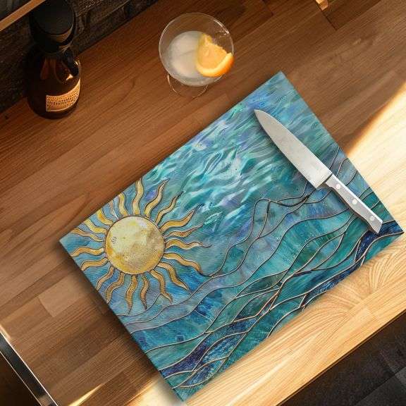 Tempered Glass Cutting Board: Ocean Sun Charcuterie Tray