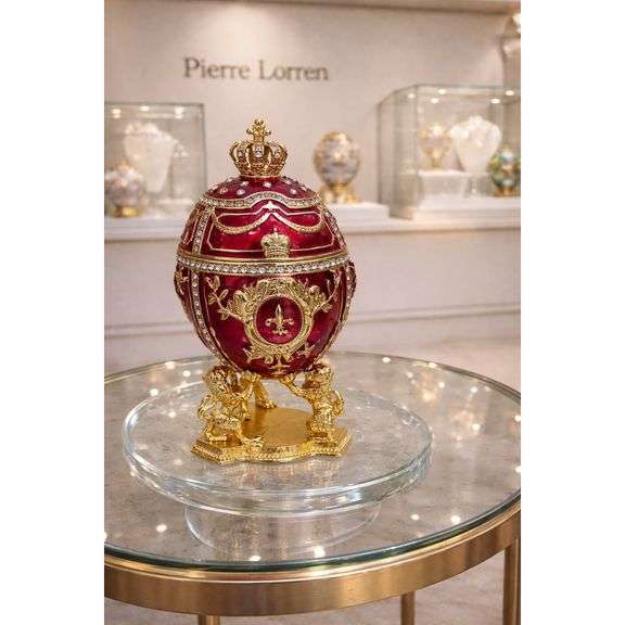 Lion Fabergé-Style Imperial Red Egg Jewelry Box