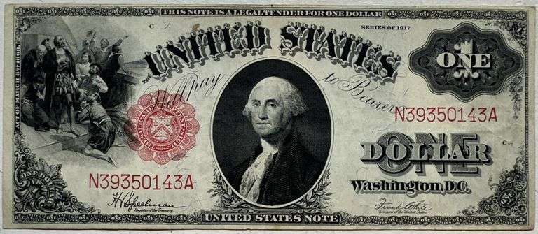 1917 $1 Legal Tender Fr. 36 Sawhorse Note Teehee Burke Red Seal Fine to Very Fine