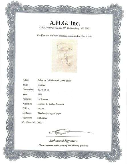 Highly Collectible and Rare Salvador Dali Wood Engraving Circa 1959