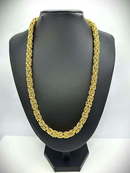 Huge 97.8 Yellow Gold Plated Byzantine Chain Necklace