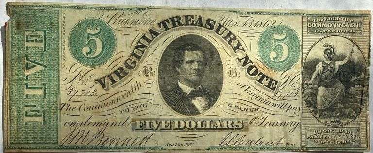 $5 1862 Virginia Treasury Note