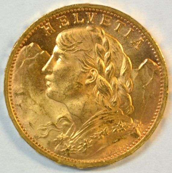 Superb Gem BU 1930 Swiss 20 Francs Gold Piece