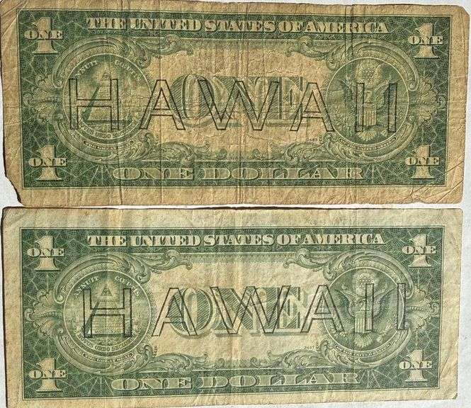 Two 1935 A Hawaii Emergency Issue $1 Silver Certificates