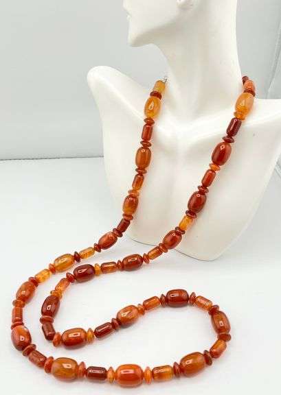 925 Sterling Silver DRT Jay King Vintage Genuine Polished Barrel Shpapes Carnelian Necklace