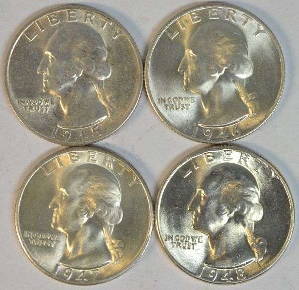 Superb Gem BU 1945-S, 46-S, 47-D, & 1948-D Washington Quarters