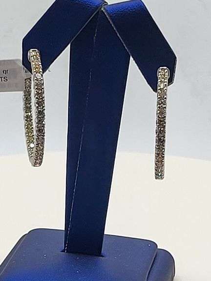 Showy 14k White Gold Diamond Hoop Earrings