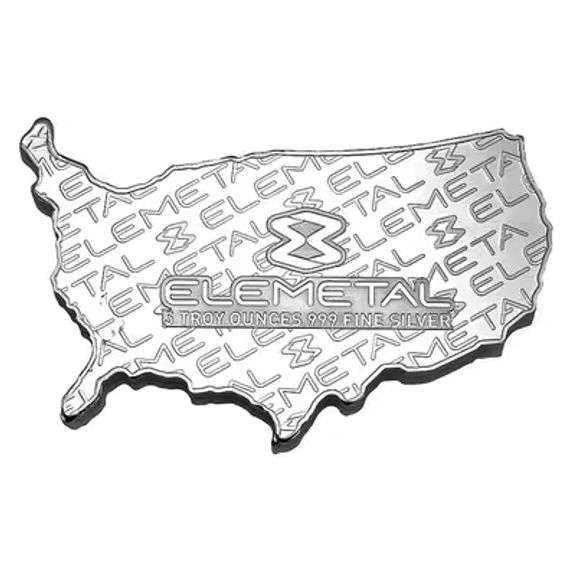 Elemetal 5 oz Silver Bar- USA Map Design