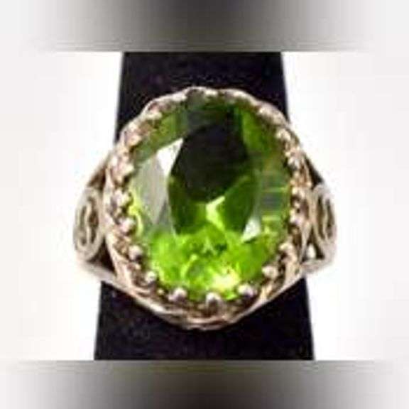 Green Gemstone Ring in Sterling Silver .
