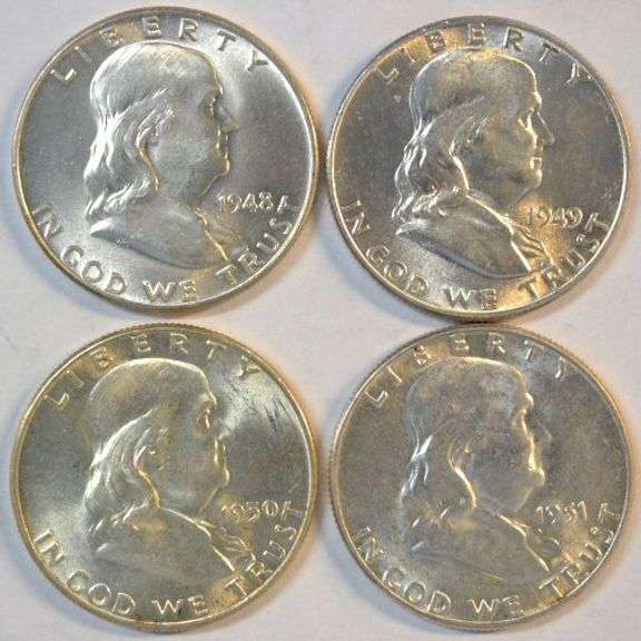 Choice to Gem BU 1948 to 1951 'P' Franklin Half Dollars. Some FBL's