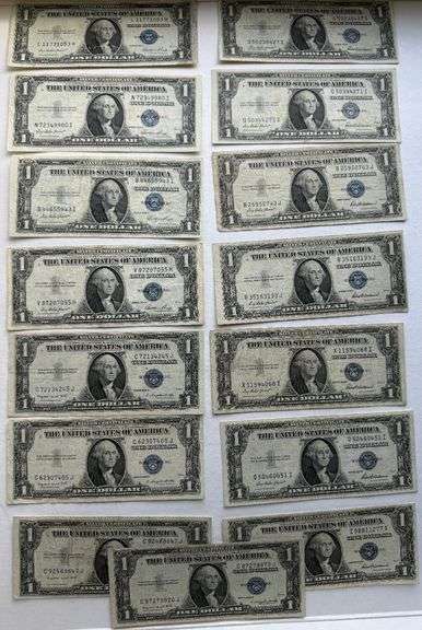 14 Slider 1935E F G $1 Silver Certificates