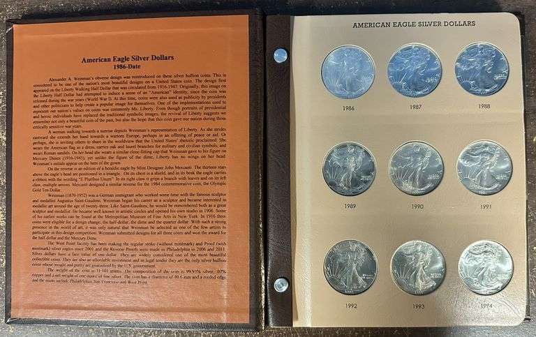 Superb Gem BU Complete 36-pc $1 Silver Eagle Set 1986-2021. Custom album
