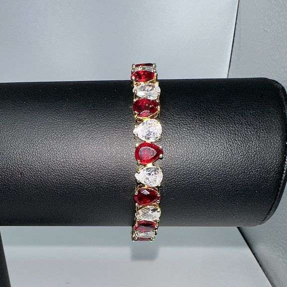 18 Kt Yellow Gold Plated 32.5 Ctw Simulated Diamond Ruby Tennis Bracelet