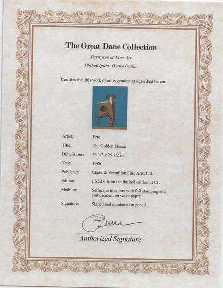 Erte "The Golden Fleece" Signed Limited Edition Serigraph with Foil Stamping