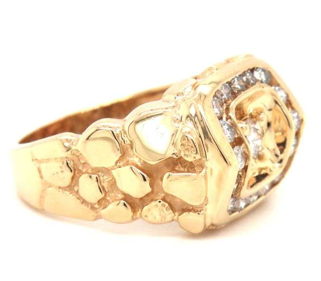 14kt Yellow gold 0.90ctw diamond Nugget gent's ring