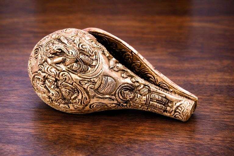 Rare Brass Conch Shankha with Carvings