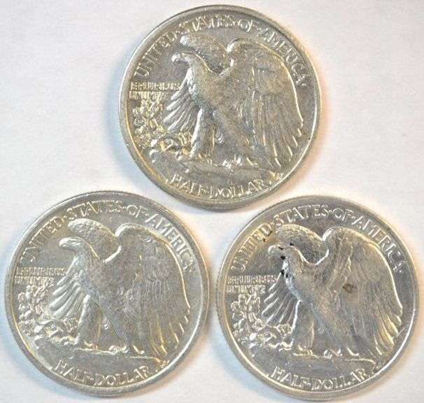 1935, 1936, & 1938 'P' Mint Walking Liberty Half Dollars in nice AU