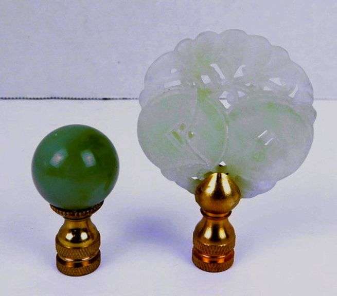 2 Vintage Jade Lamp Finials
