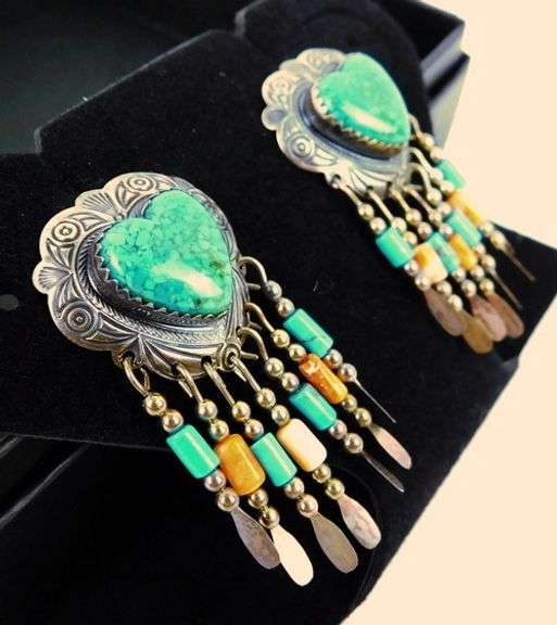 Navajo Q.T. Sterling Gemstone Dangly Earrings