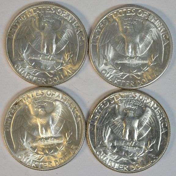 Superb Gem BU 1945, 46-D, 50-S, & 1954-S Washington Quarters