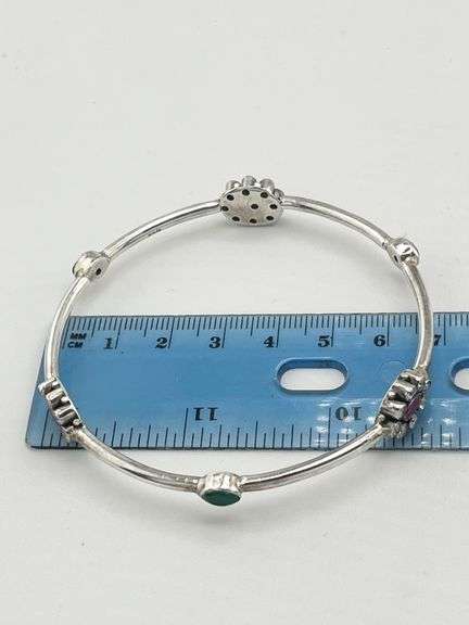 925 Sterling Silver Ruby And Emerald Accents Along The Bangle Bracelet