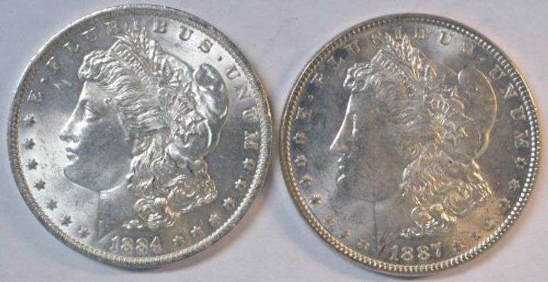 Blazing Choice BU 1884-O & 1887-P Morgan Silver Dollars