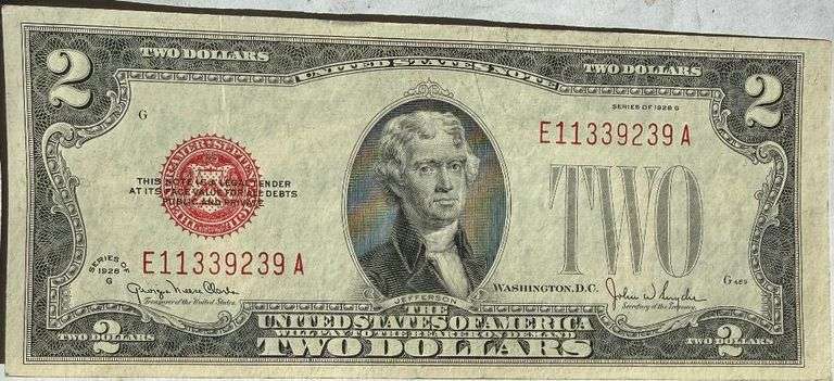 1928 G Very Near Unc Red Seal $2 US Note.