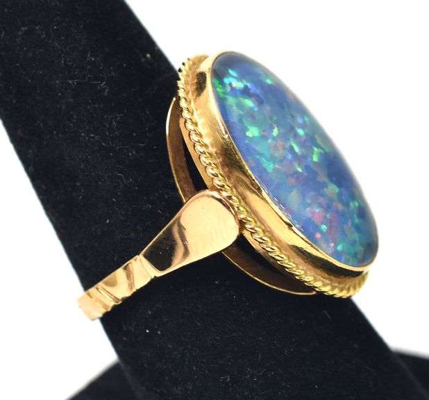 Perfect 22K Yellow Gold Opal Mosaic Ring