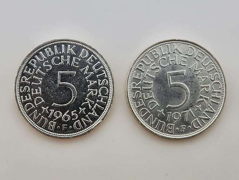 1965-F & 1971-F German Federal Republic 5 Mark, Silver