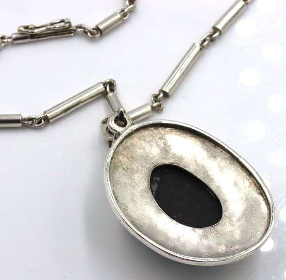 925 Sterling silver Burle Marx Carved black onyx pendant on chain
