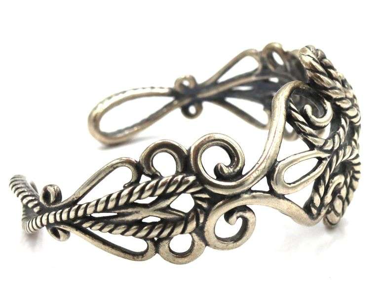 925 Sterling Silver Vintage Carolyn Pollack Scroll Rope Cuff bracelet