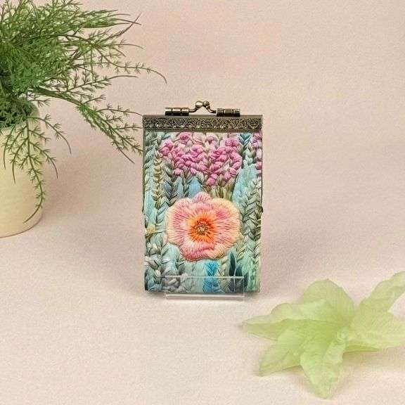 Rfid Floral Digital Print Embroidery Card Holder