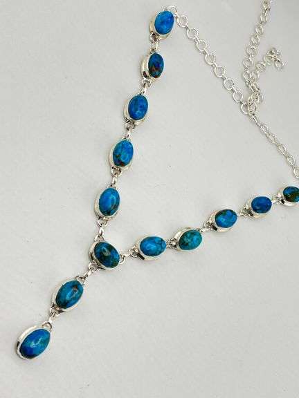 925 Sterling Silver Y Shaoed Turquoise Sikver link Chain Necklace