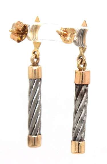 14kt Yellow gold and stainless steel dangle earrings
