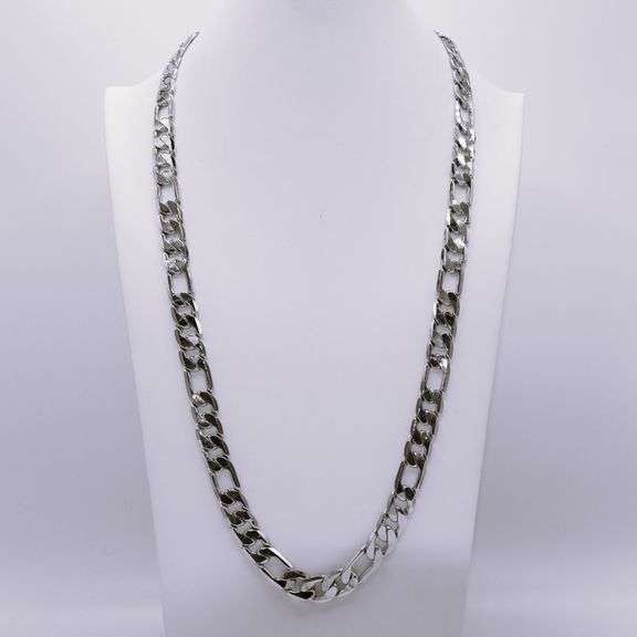 Huge 121.9 Grams .925 Sterling Silver Plated Italian Figaro Chain Necklace