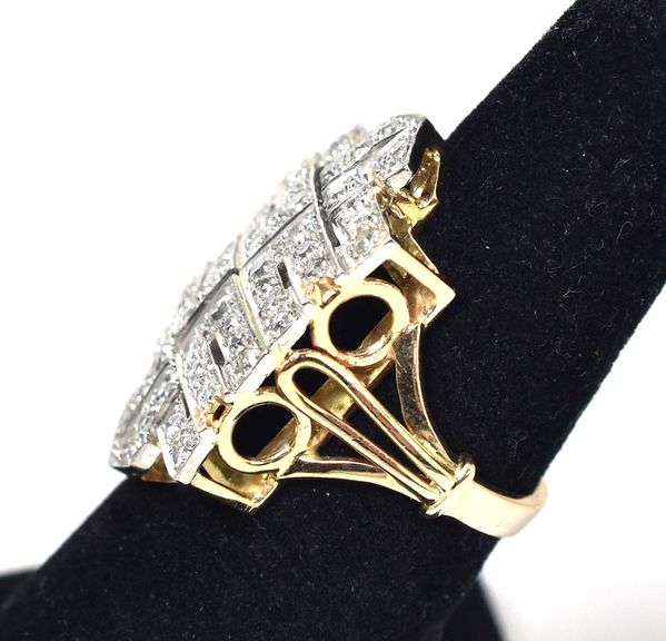Marvelous 14K Yellow and White Gold Art Deco Inspired Diamond Ring
