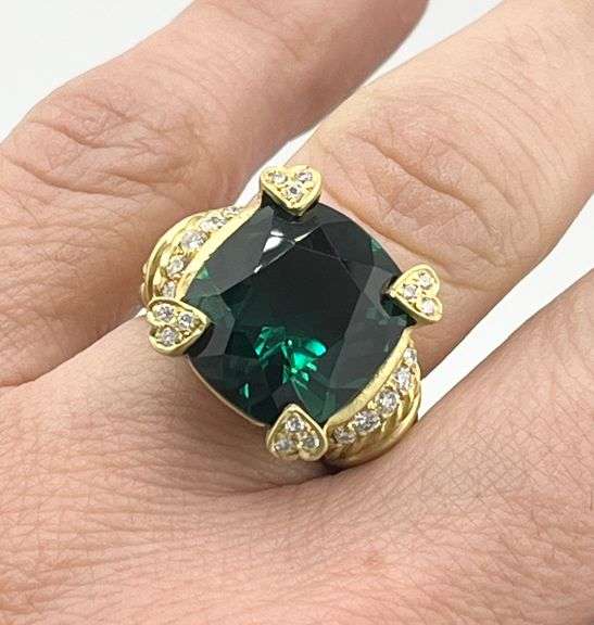18KT Yellow Gold Judith Ripka Green Toumaline Ring