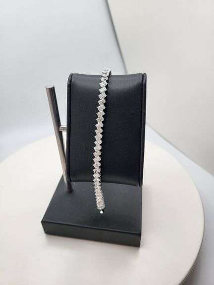 Stunning 14KT White Gold Emerald Cut Lab Diamond Tennis Bracelet, 12.23 CTTW