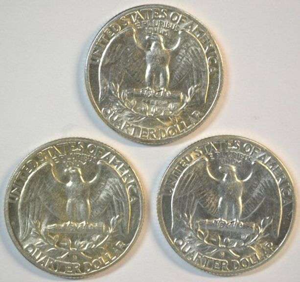 1949 Choice AU58 & 2 1949-D Choice BU Washington Quarters