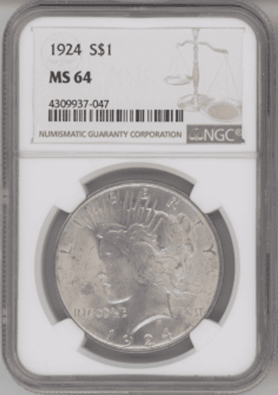 1924 Peace Silver Dollar NGC MS64 Near Gem BU | Brilliant Luster