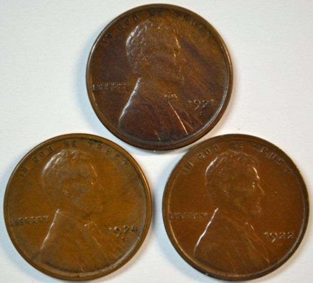 1921-S, 1922-D, & 1924-S Lincoln Cents in Choice AU+
