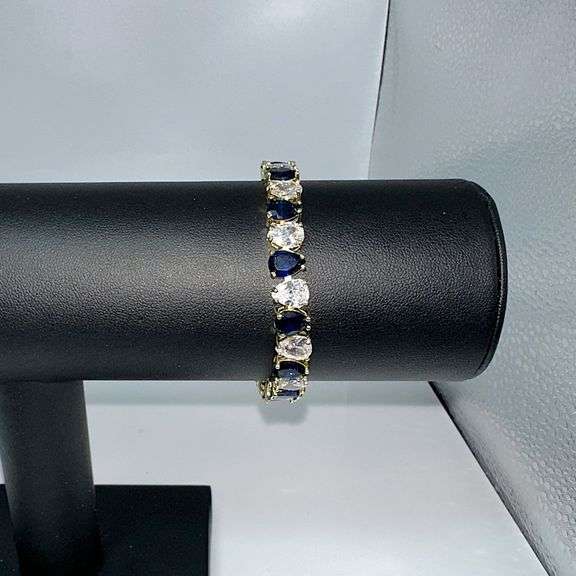 18 Kt. Yellow Gold Plated 32.5 Ctw. Simulated Sapphire Tennis Bracelet