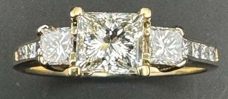 14K Yellow Gold Rectangle Princess Cut Diamond Ring