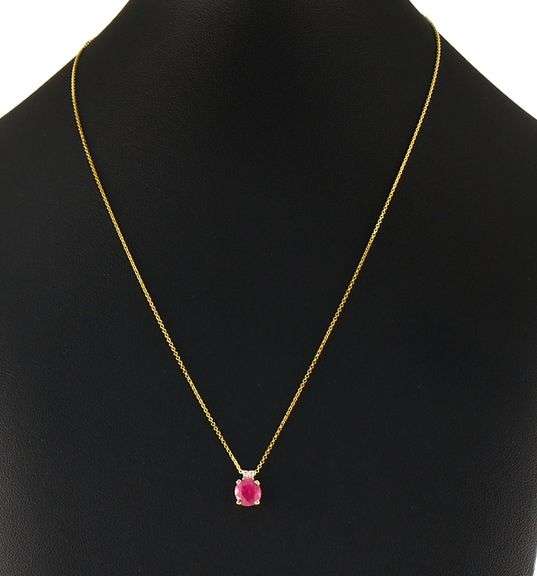 2.27ct Oval Ruby and 0.05ctw Diamond Pendant Necklace in 14K