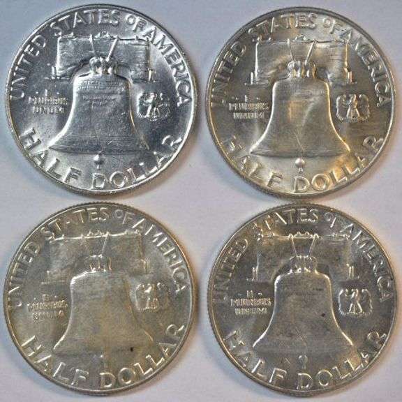 4 Choice BU Franklin Half Dollars with FBL. 2 1953 & 2 1953-D