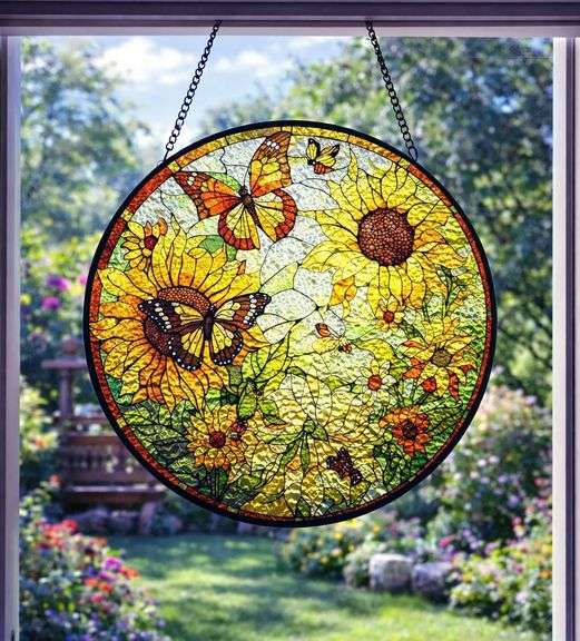 Hand-Painted Sunflower Stained Glass Suncatcher